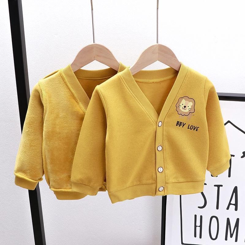 Hình ảnh Áo cardigan lót lông mềm mịn và ấm áp, áo khoác nhẹ thu đông cho bé trai và bé gái size từ 3 tháng đến 6 tuổi