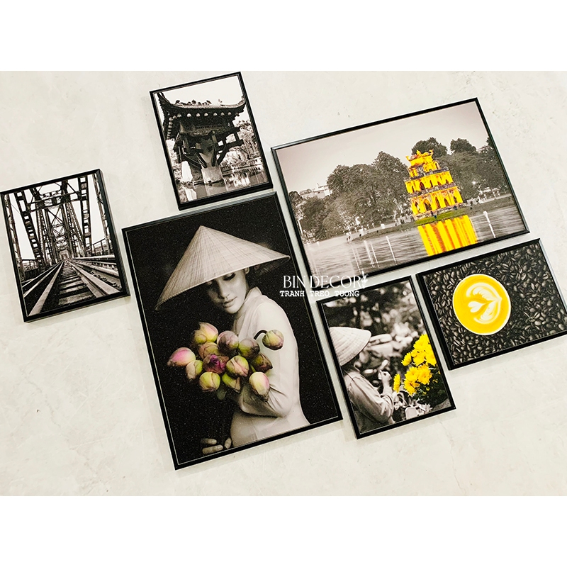 (ẢNH THẬT) TRANH TREO TƯỜNG 6 TẤM HÀ NỘI XƯA TRANH TRANG TRÍ QUÁN