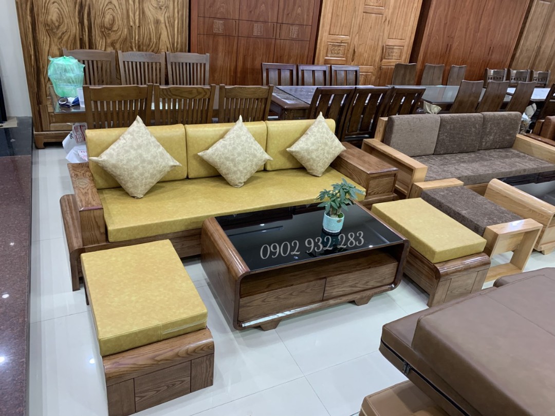 Bộ sofa 4 món gỗ sồi chân cuốn G048