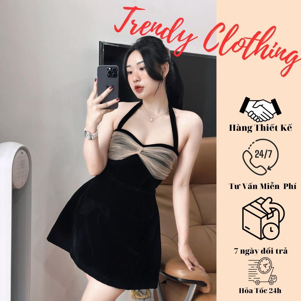 Đầm dự tiệc, Đầm cúp ngực chất nhung mịn phối nơ lưới Trendy Clothing