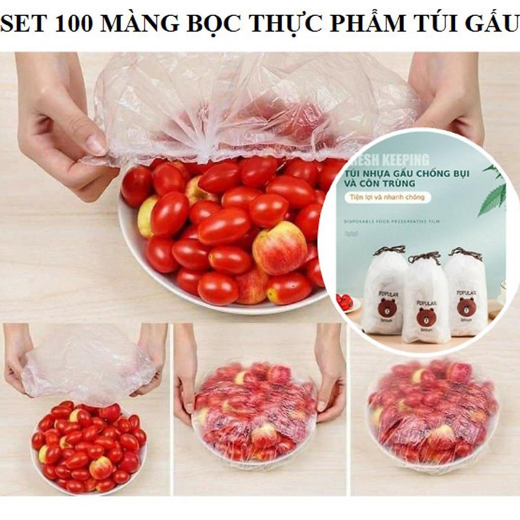 Set 100 Màng Bọc Thực Phẩm Hình Gấu (Loại Đủ), Màng Bọc Thực Phẩm Có Chun Hình Gấu Co Giãn, Bọc Gấu Bọc Thực Phẩm