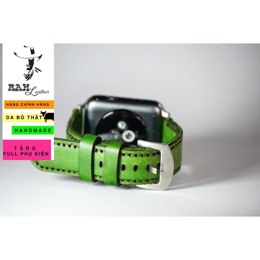 Dây đồng hồ da bò vegtan thảo mộc bền chắc màu xanh lục RAM Leather - tặng khóa chốt và cây thay dây