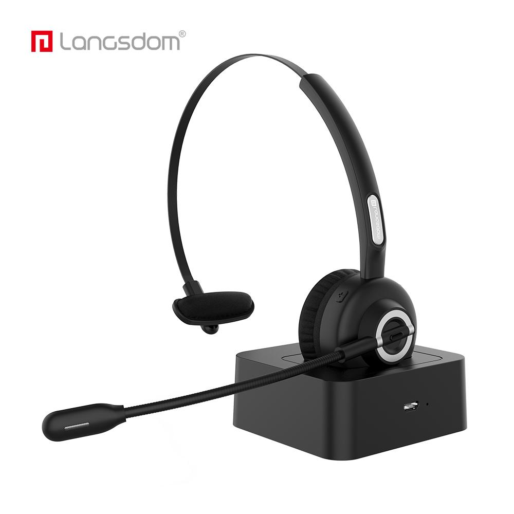 Tai nghe không dây xe tải Langsdom với micrô lên đến 24 giờ nói chuyện tai nghe bluetooth csr5.0 cho kinh doanh văn phòng