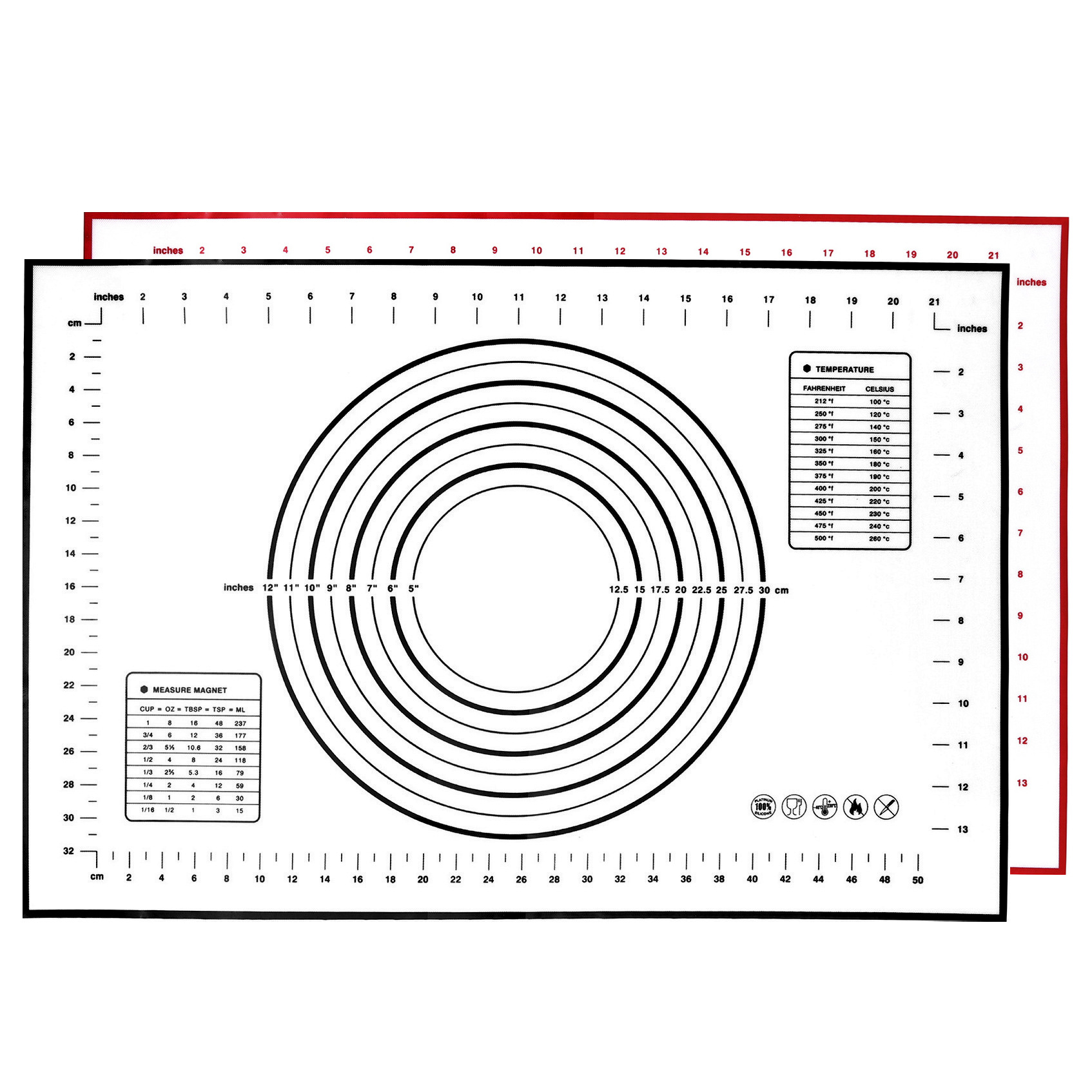 Thảm silicon nhào bột chống dính KOOBEE có vòng tròn và thang đo kích thước - Dụng cụ làm bánh tiện dụng cho nhà bếp