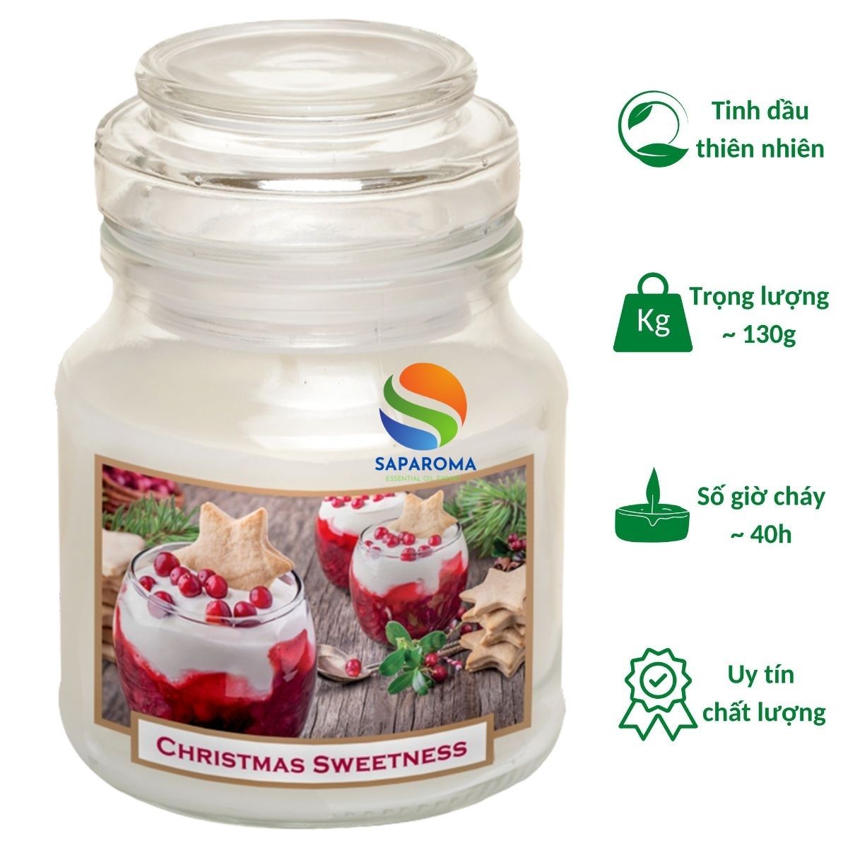 Hũ nến thơm tinh dầu Bartek Christmas Sweetness 130g QT06654 - nho chuỗi ngọc, nến trang trí, thơm phòng, thư giãn, Hỗ trợ khử mùi