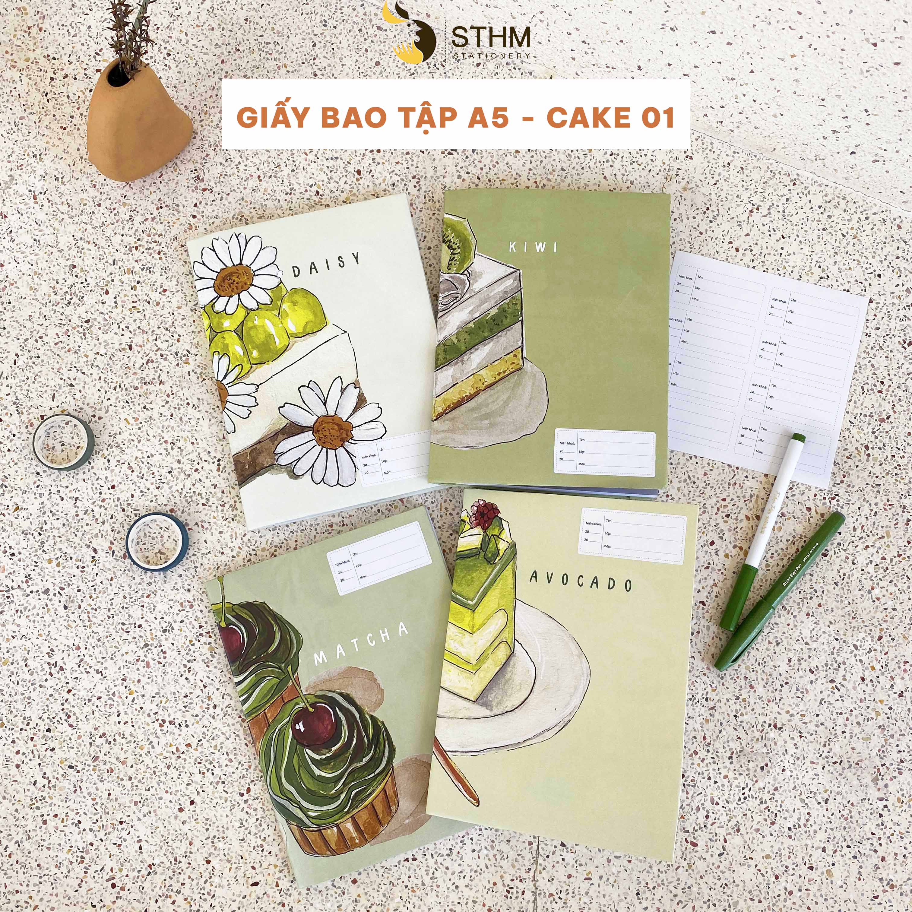 [STHM stationery] - Giấy bao tập A5 - Cake - Kraft trắng 100gsm - Tặng kèm nhãn vở