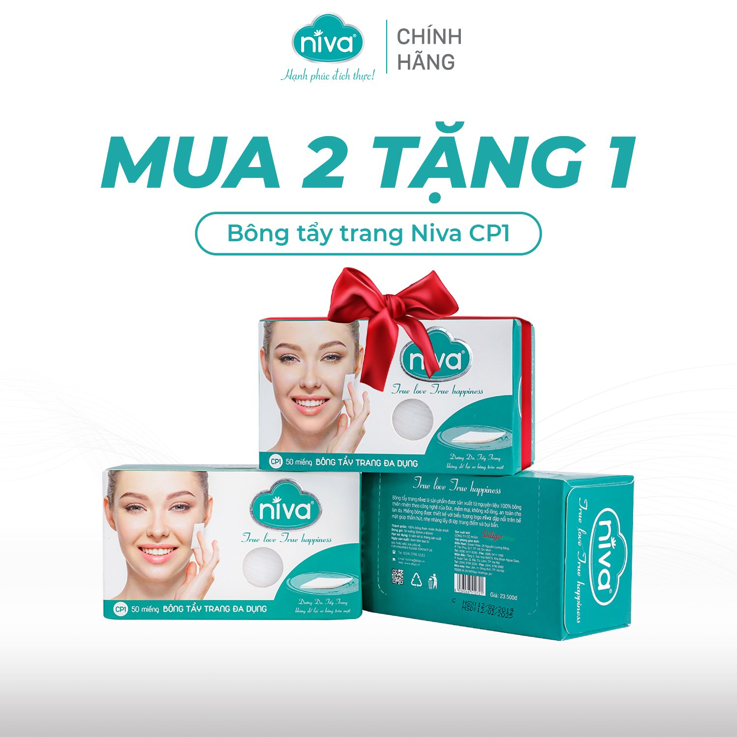COMBO 02 Bông Tẩy Trang Vuông Niva CP1 Cao Cấp Bông Tự Nhiên, Công Nghệ Kháng Khuẩn An Toàn Cho Da Dầu Mụn Nhạy Cảm
