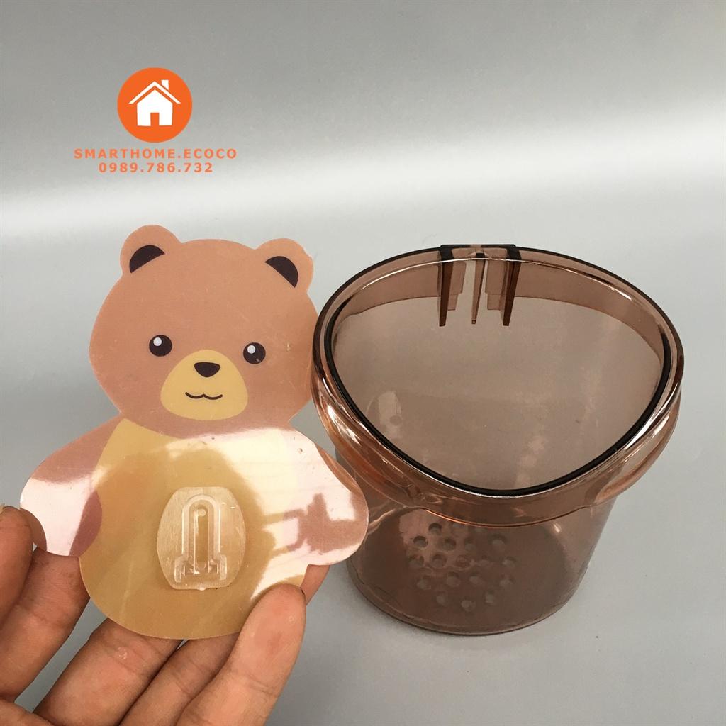 Ly Cốc Dán Tường Hình Gấu Nâu Đựng Bàn Chải, Kem Đánh Răng, Đồ Dùng Nhà Tắm