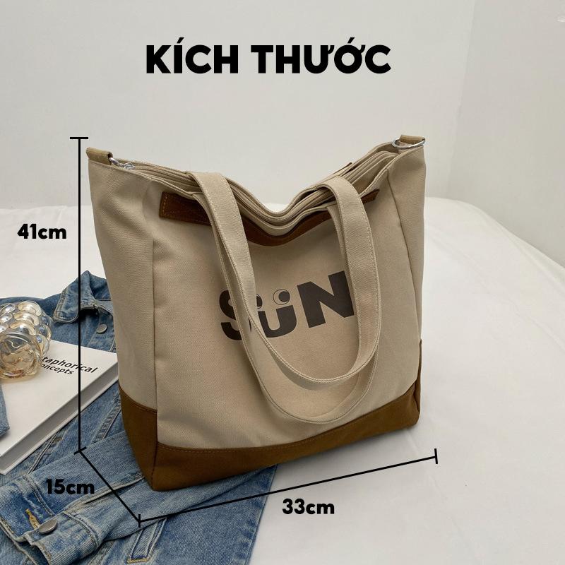 Túi tote nữ vải canvas dày có khóa miệng ngăn phụ bên trong thời trang ulzzang hàn quốc đẹp C9391