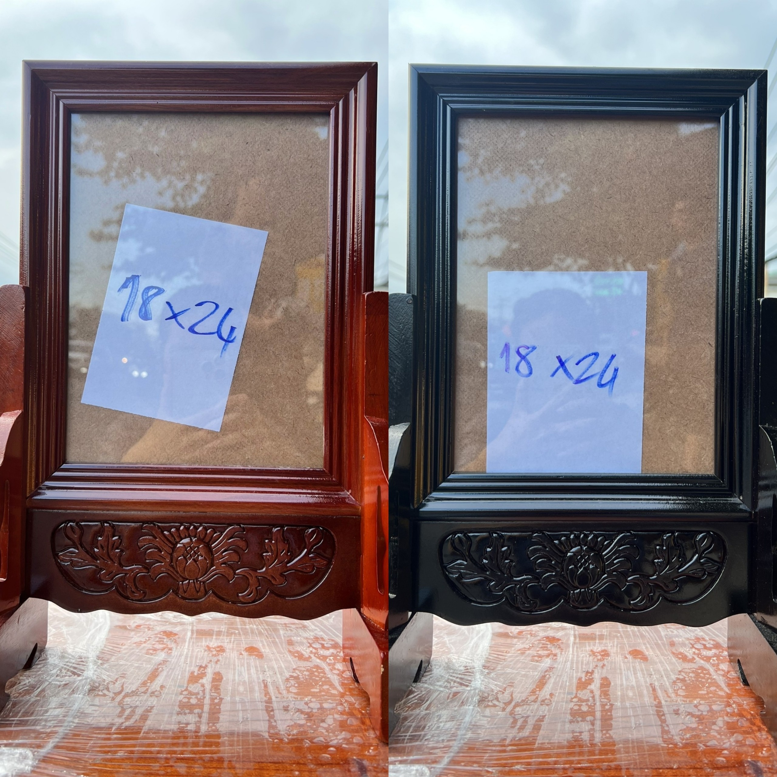 Khung ảnh thờ gia tiên gỗ tràm bông vàng để ảnh 18 x 24cm- 2 màu