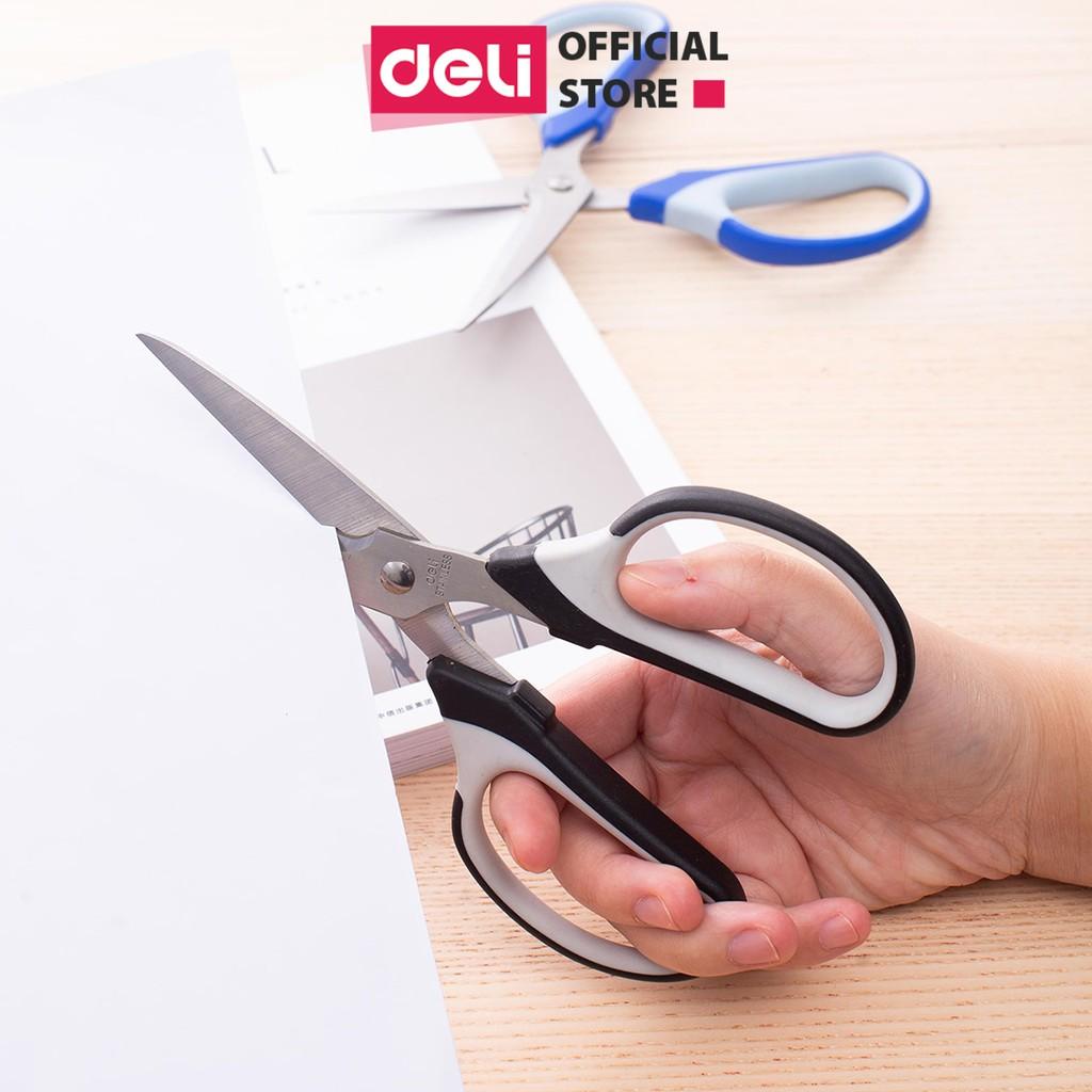 Kéo văn phòng 190mm Deli - Kéo đa năng sử dụng phòng bếp - Đen/Xanh - E6001