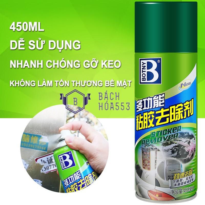 Chai xịt tẩy keo băng dính, tẩy băng keo, nhựa đường Botny 450ml