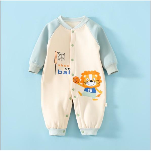 Quần áo trẻ em mùa đông  Bộ bodysuit nỉ lót lông họa tiết con vật đáng yêu cho bé trai bé gái từ 4-13kg