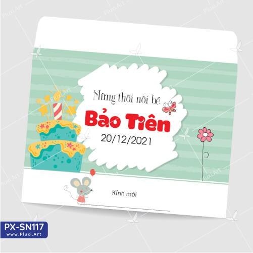 Thiệp thôi nôi – sinh nhật Pluxi bé Trai tuổi Chuột 01