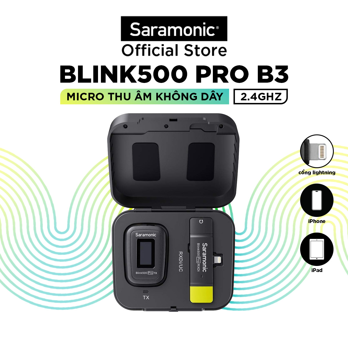 Bộ Micro Thu Âm Không Dây Saramonic Blink500 Pro B3 Cho Điện Thoại Iphone & Thiết Bị Hệ Điều Hành IOS - Livestream/ Phỏng Vấn/ Quay Video - Hàng Chính Hãng