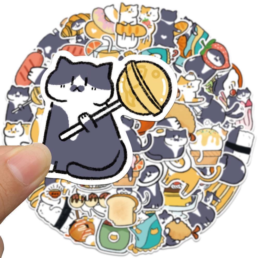 Sticker mèo xám và mèo vàng hoạt hình cute trang trí mũ bảo hiểm,guitar,ukulele,điện thoại,sổ tay,laptop-mẫu S41