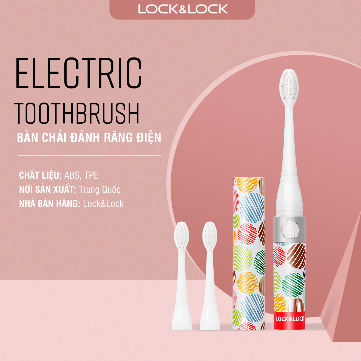 Bàn Chải Đánh Răng Điện Lock&amp;Lock Portable Electric Toothbrush ENR236 Dùng 1 Pin AAA, Không Thấm Nước - Hàng Chính Hãng Tặng Thêm 2 Đầu Bàn Chải Và Combo Ống Hút + Cọ Rửa