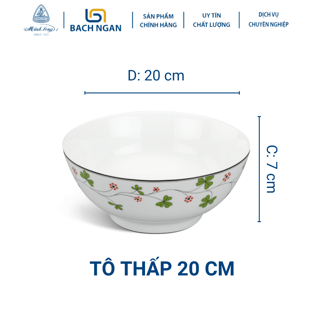 Tô thấp Minh Long 20 cm Jasmine Hoa May Mắn - Bằng sứ, Hàng Đẹp, Cao Cấp, Dùng Trong Gia Đình, Đãi Khách, Tặng Quà Tân Gia