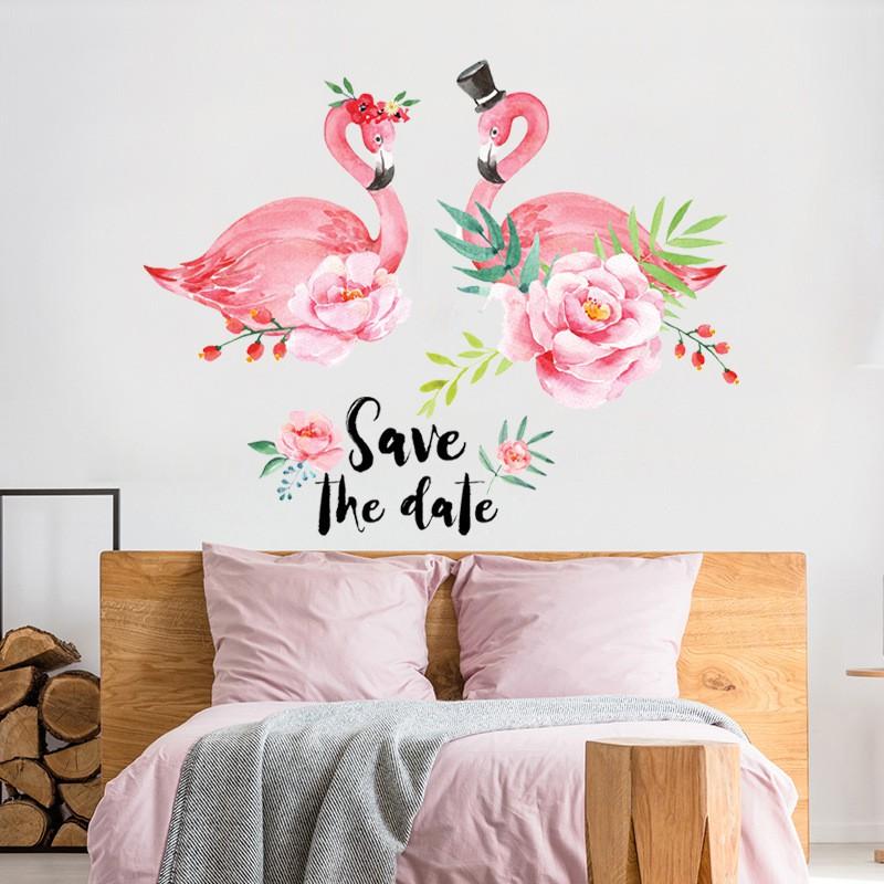 Decal dán tường đôi hạc hồng