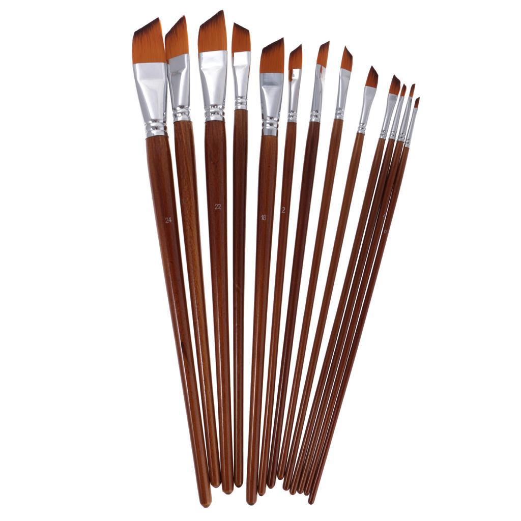 26 Sizes Professional Angular Paint Brush Nylon Hair Angled Paint Brushes Set Art Paintbrush for Artist Watercolor, Acrylic, Gouache, Oil Painting