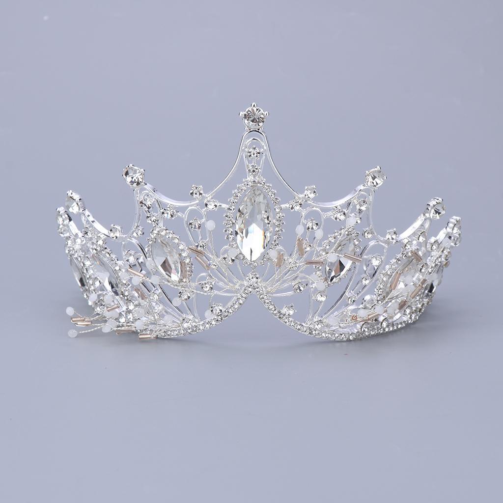 Silver Rhinestone Tiara for Bridal Wedding Exquisite Headwear Crystal Crown