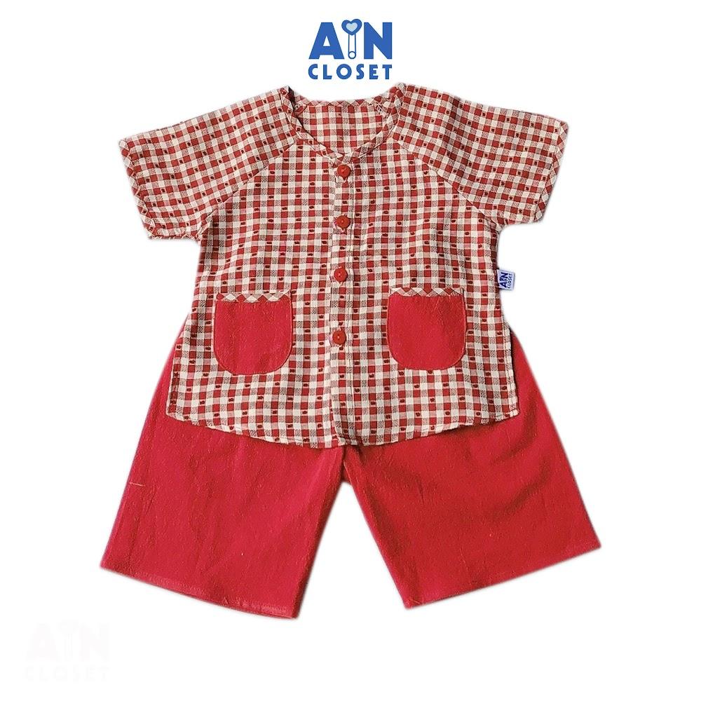 Bộ bà ba lửng unisex họa tiết Caro đỏ cotton - AICDBTRGALCS - AIN Closet