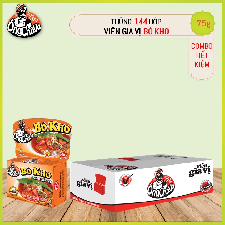 Thùng Viên Gia Vị Bò Kho 75g Ông Chà Và 144 Hộp