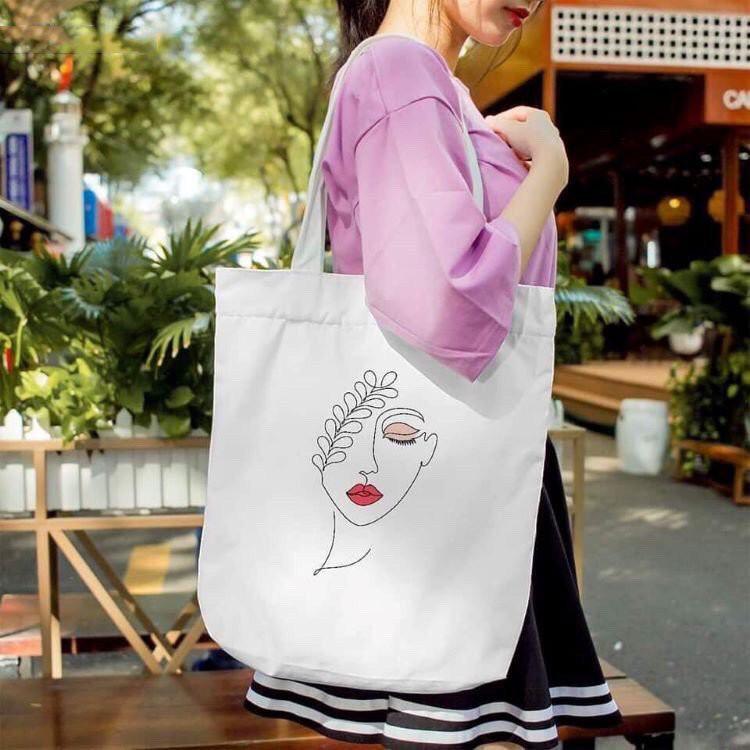 Túi tote vải canvas bag giá rẻ đẹp đi học hình in cô gái