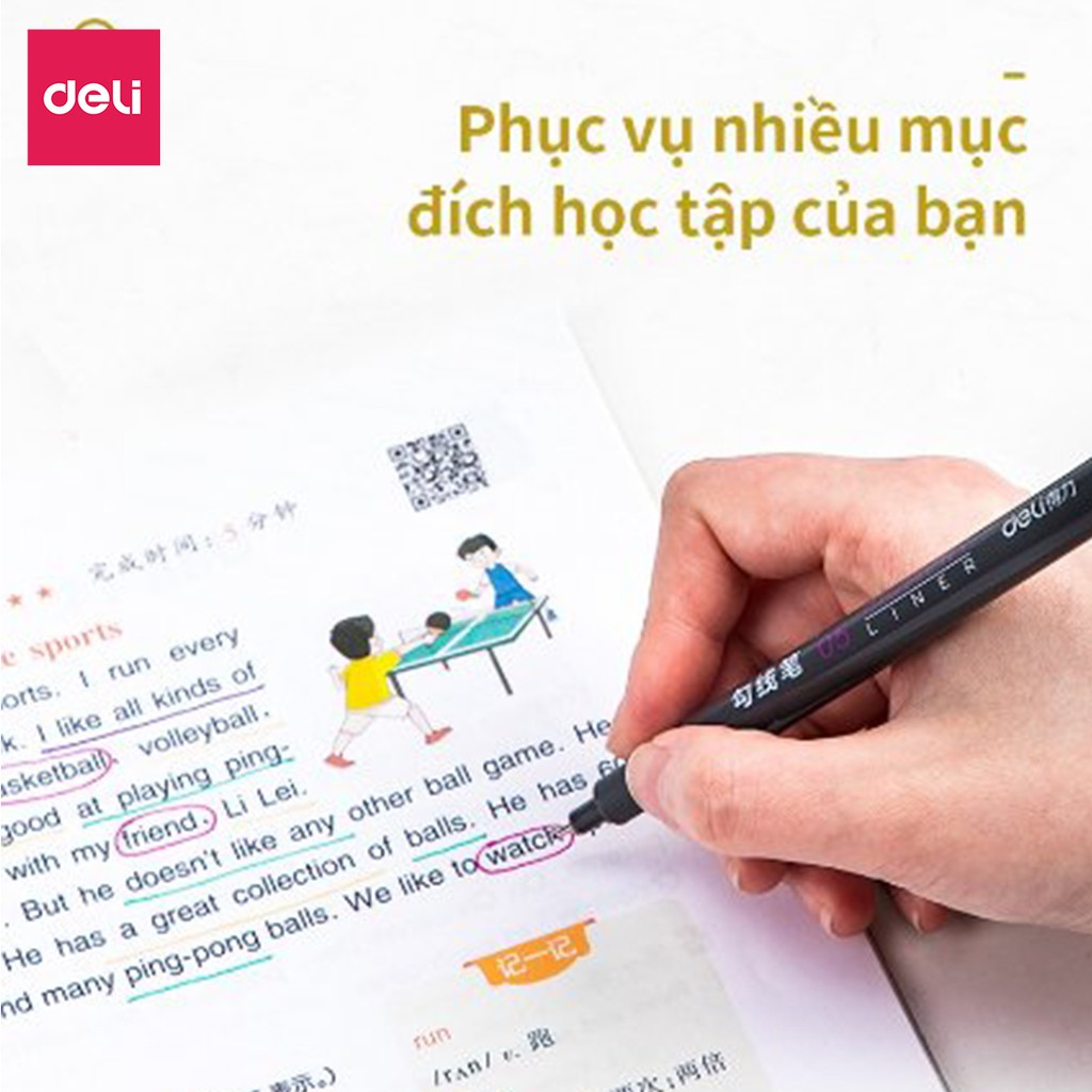 Bút đi nét liner , bút viết kỹ thuật 9 màu ngòi bọc kim loại 0.5mm  -  Deli S572 (Hộp bút 9 màu)