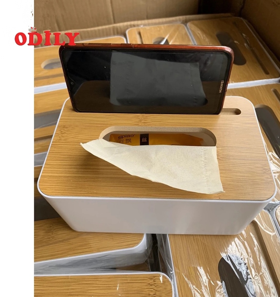 Hộp đựng giấy trắng nắp gỗ