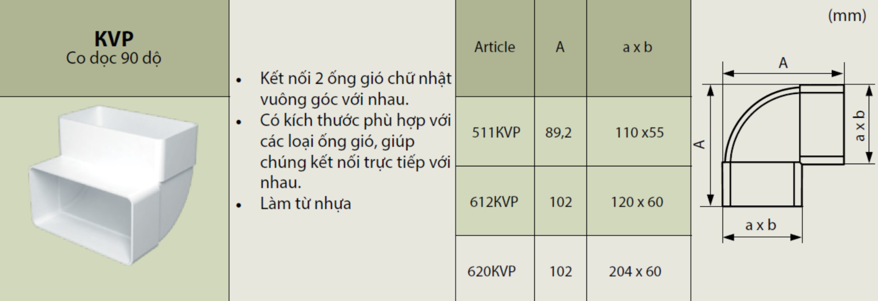 Co vuông đứng - 60x120 - 90 độ - 612KVP - Hàng Nhập Khẩu