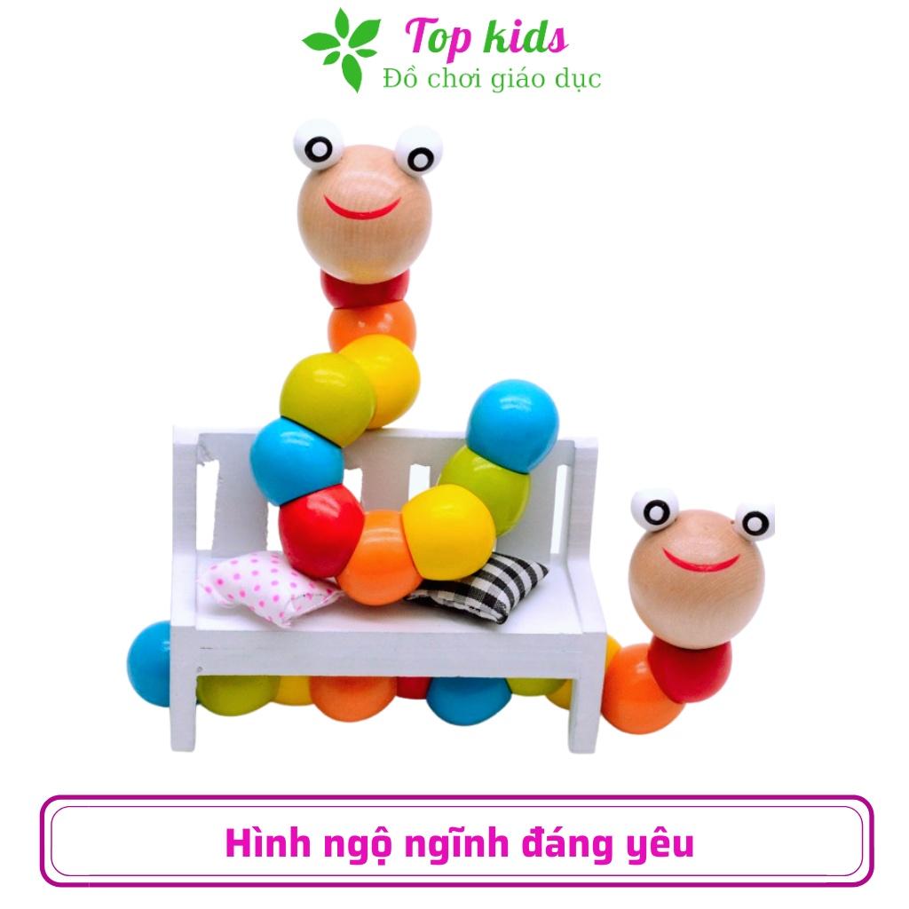 Đồ chơi gỗ thông minh cho bé trai bé gái montessori từ 1 2 3 tuổi đồ chơi con sâu uốn dẻo giúp bé biết màu sắc