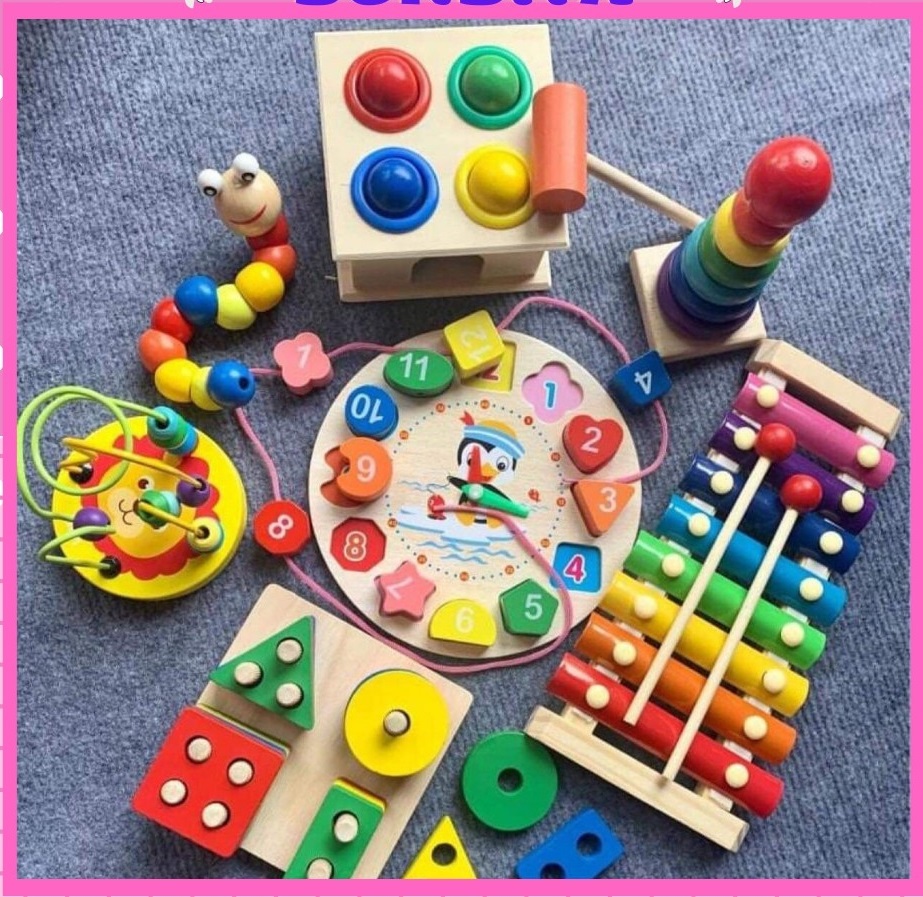 Đồ chơi gỗ thông minh cho bé, combo đồ chơi gỗ phát triển trí tuệ 6 - 7 món cho bé từ 1 - 4 tuổi