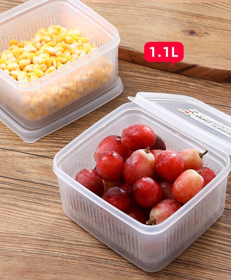 Set hộp thực phẩm 2 lớp bảo quản tủ lạnh, dùng được trong lò vi sóng Nakaya 1.1L - Hàng nội địa Nhật Bản