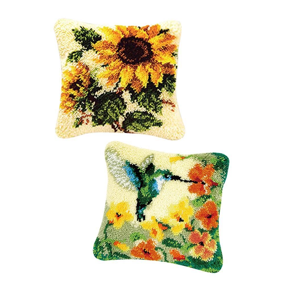 2 Pattern Pillow Latch Hook Kit with Basic Tool DIY Crafts