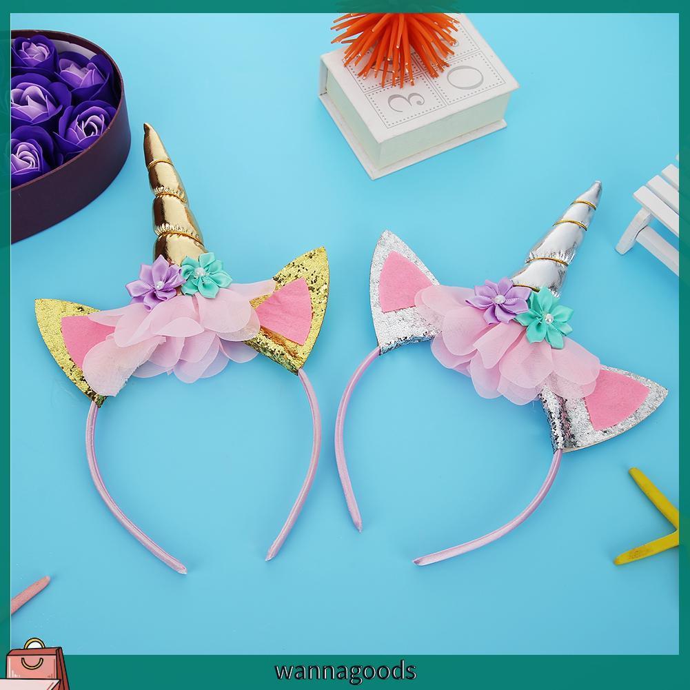 Băng Đô Cài Tóc Hình Sừng Kỳ Lân Đính Kim Sa Cho Bé