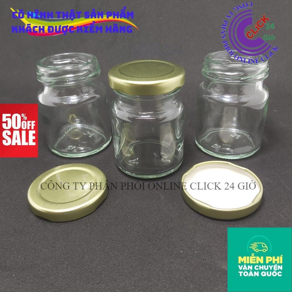 Combo 12 Hũ Thủy Tinh Vuông 100ml Nắp Thiếc Vàng Vặn–Lọ Đựng Yến Chưng, Dầu Dừa, Sữa Chua- Hàng Cap Cấp