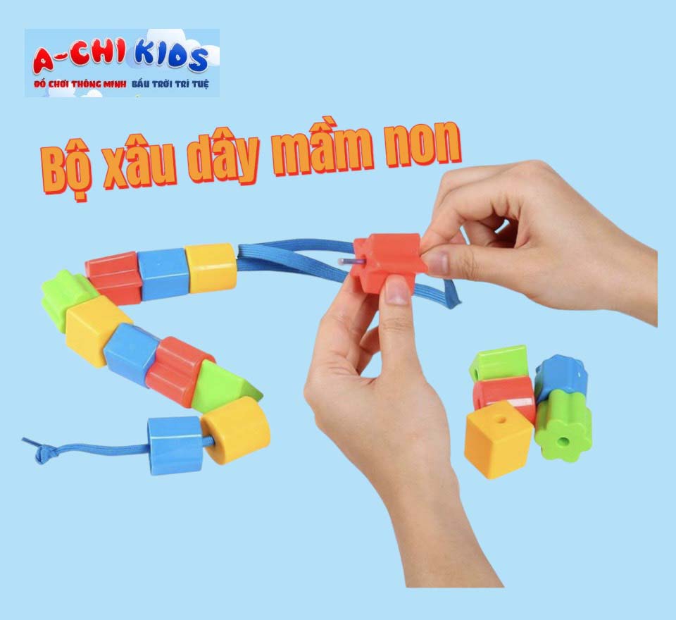 Đồ Chơi Cho Bé - Xâu Dây Mầm Non 48 Chi Tiết Cho Bé Làm Quen Với Các Hình Học Và Màu Sắc Cơ Bản