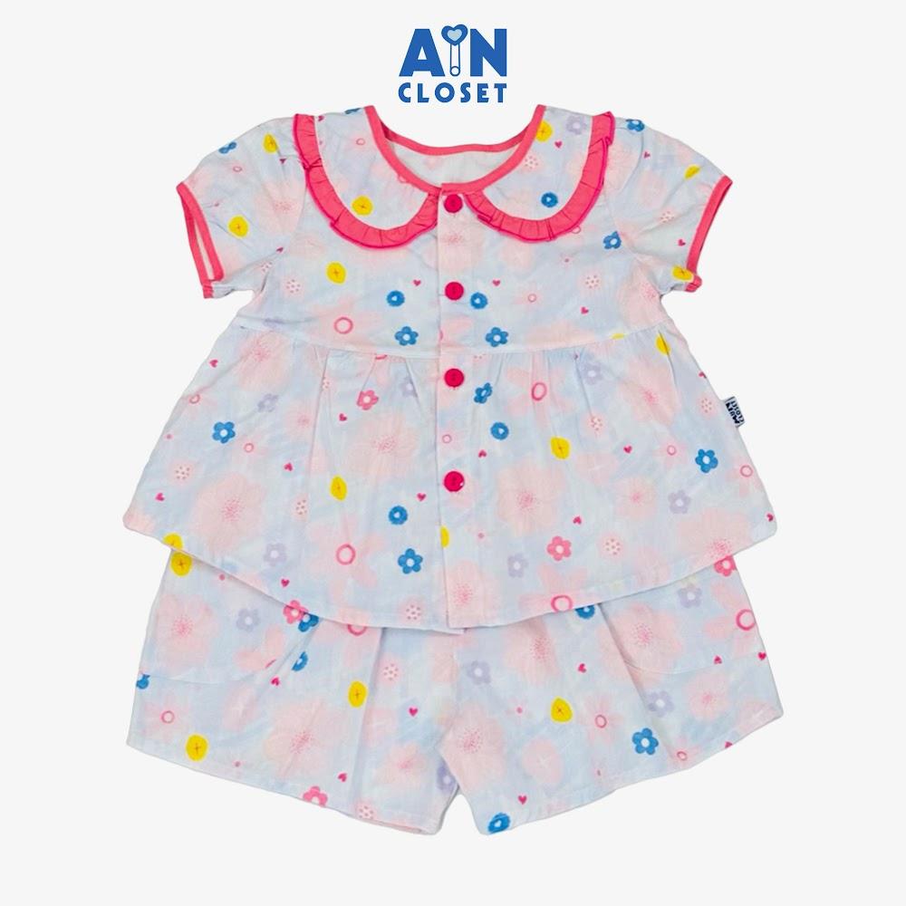 Bộ quần áo ngắn bé gái họa tiết hoa Hồng Mai cotton - AICDBGUP3SZO - AIN Closet