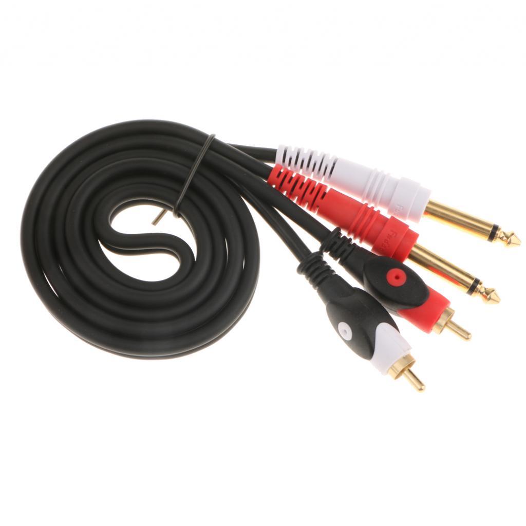 2x Dual 6.35mm Male to Dual RCA Male Audio AUX Gold Plated Plug Cable 1M