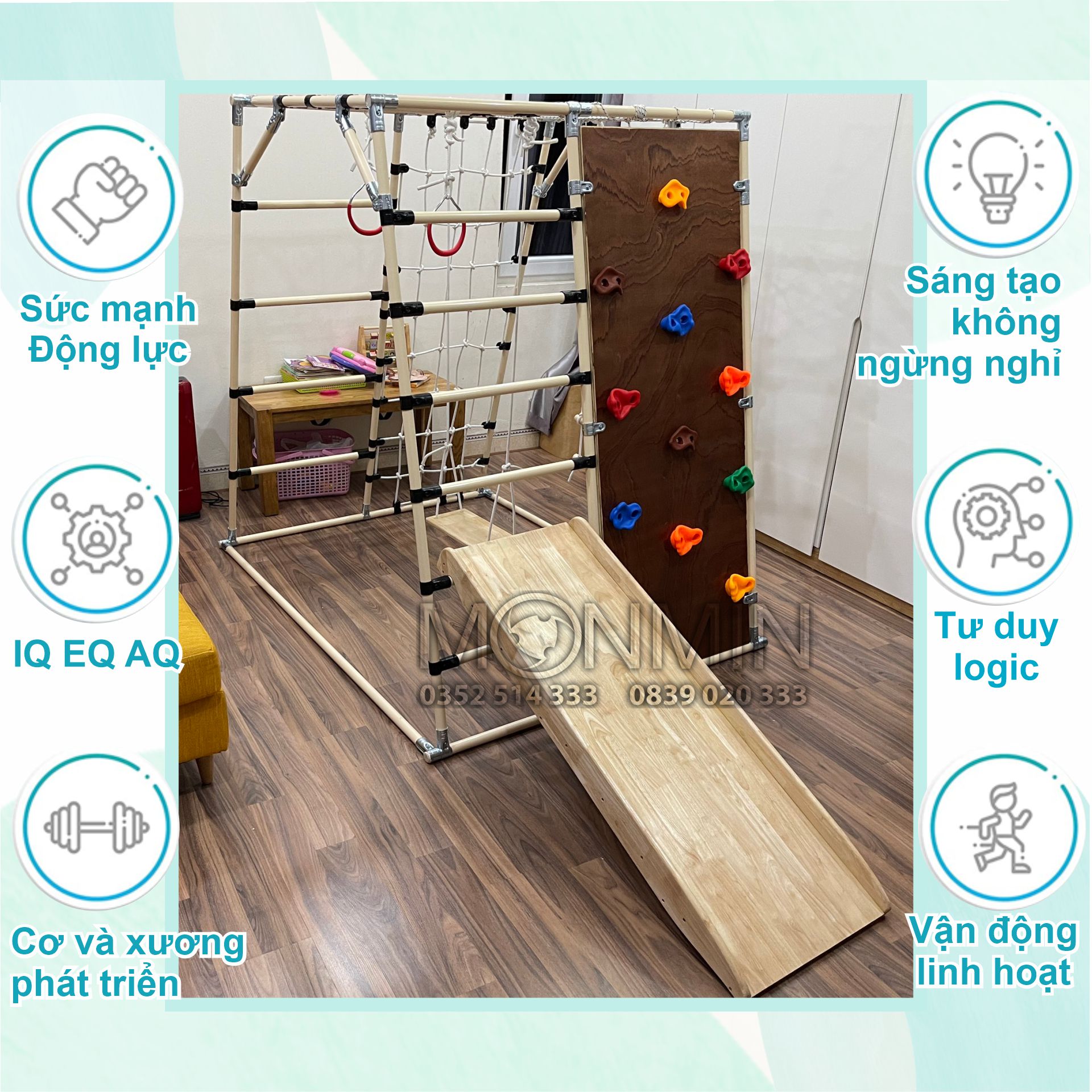 Xà đu đa năng Satech  - Khung vận động cho bé - Hình hộp thang cân - Bộ cao 1.35m: 1 3 4 5 6 7 15