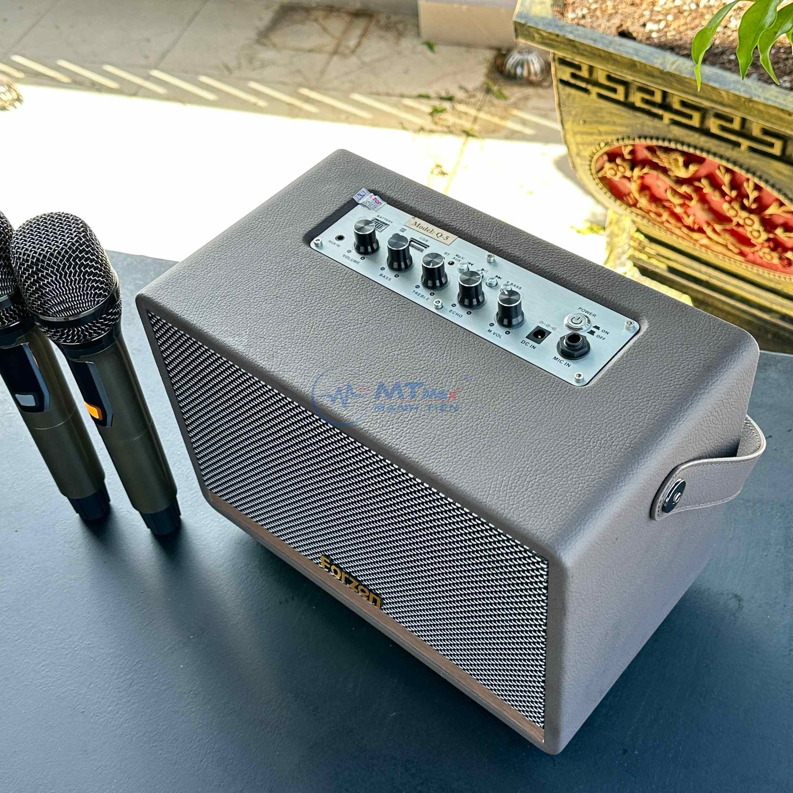 Loa Di Động Karaoke Forzen Q5 - Âm Thanh Chắc Bass Ấm Kèm 2 Micro Cao Cấp Hàng chính hãng