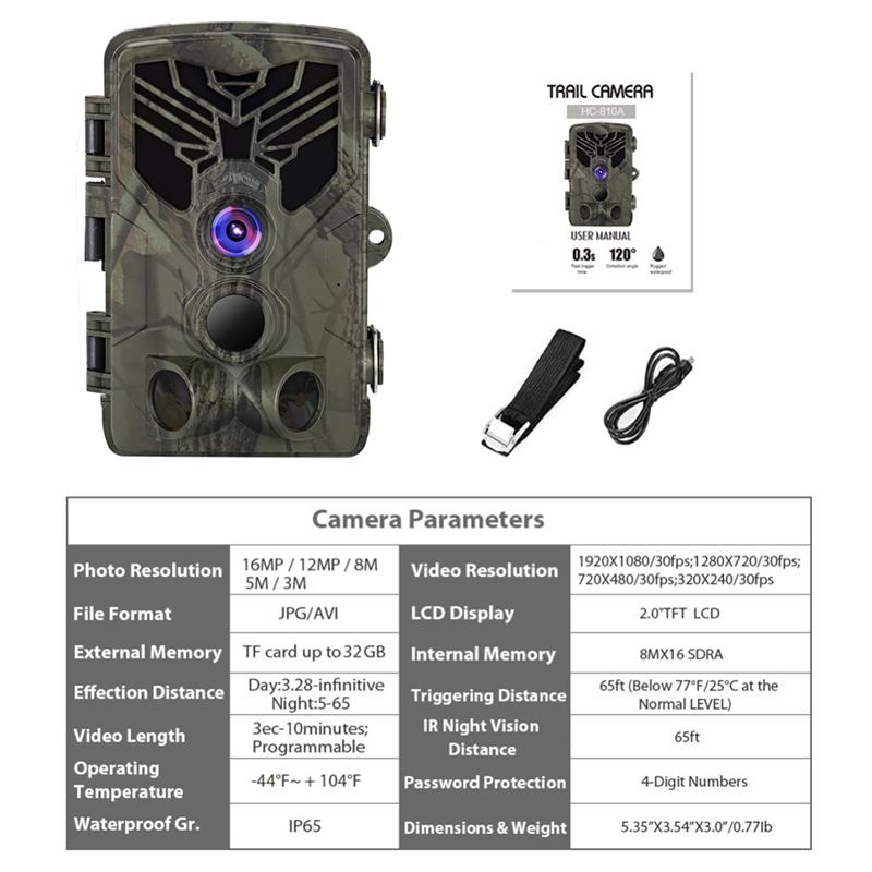 HC810A Hunting Camera Photo Trap 20MP 1080p Trail Động vật hoang dã Trail Night Vision Camera Wireling Sunting Scouting Game cam