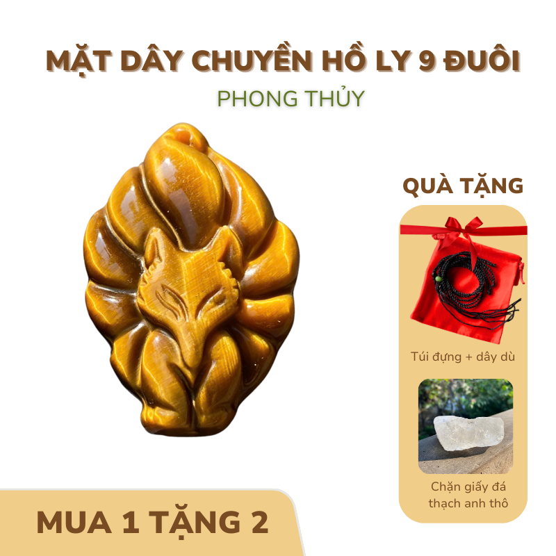 Mặt dây chuyền hồ ly 9 đuôi đá phong thủy NHASAN quyến rũ, may mắn và tài lộc, đá tự nhiên 100