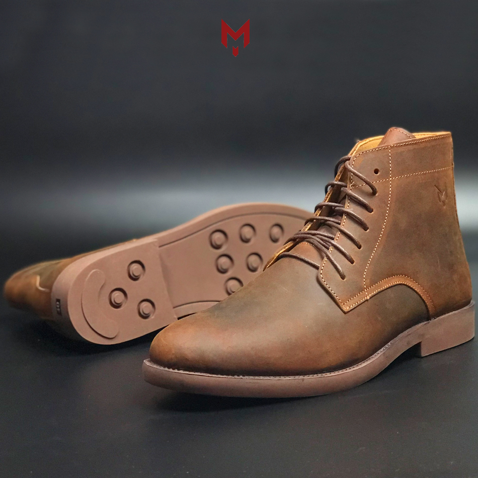 Giày cao cổ nam da bò sáp ngựa điên cao cấp phong cách bụi bặm Desert Plain Boots Mad Brown