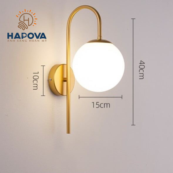 Đèn gắn tường phòng ngủ hình quả cầu tròn HAPOVA ANDREW 1254 + Tặng kèm bóng LED AS vàng