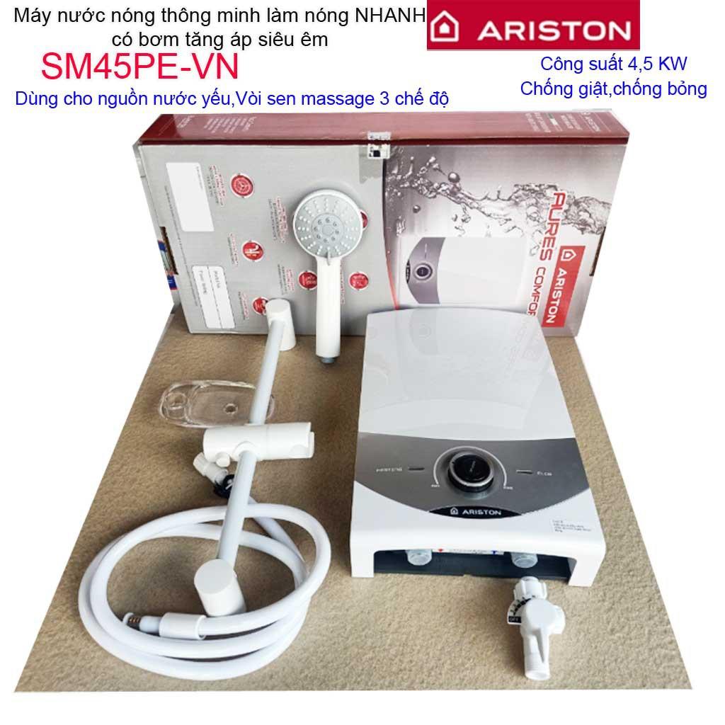 Máy nước nóng Ariston, máy nước nóng trực tiếp có bơm Ariston Aures SM45PE