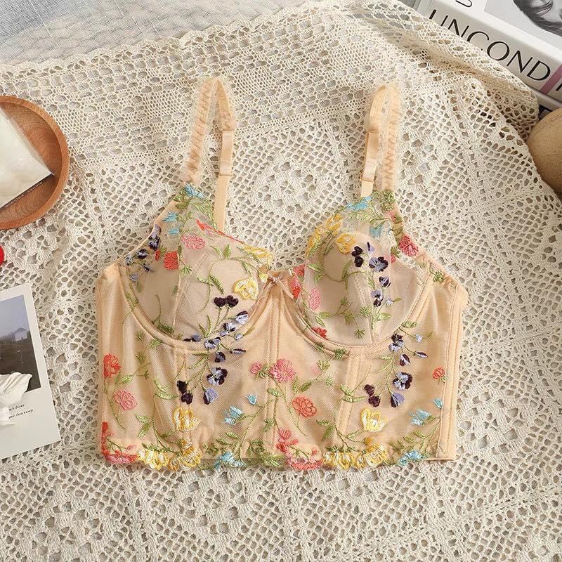 Hình ảnh Áo Bra Corset ren thêu hoa mút mỏng có gọng, nâng ngực gợi cảm,bản to ôm sát cơ thể,tạo đường cong quyến rũ hàng cao cấp