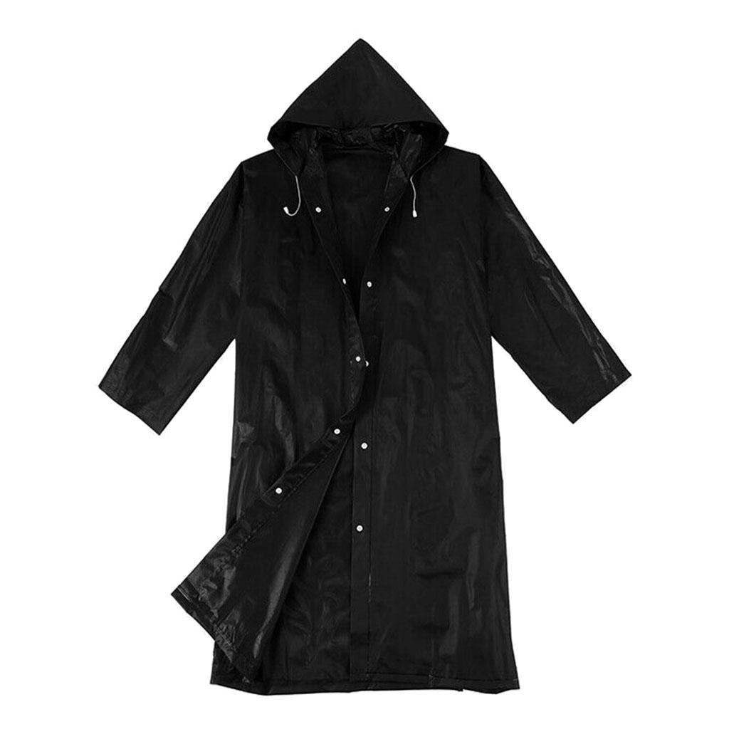 Women Men Fashion Solid Black Rain Poncho Long Sleeve Hooded Raincoat Jacket
