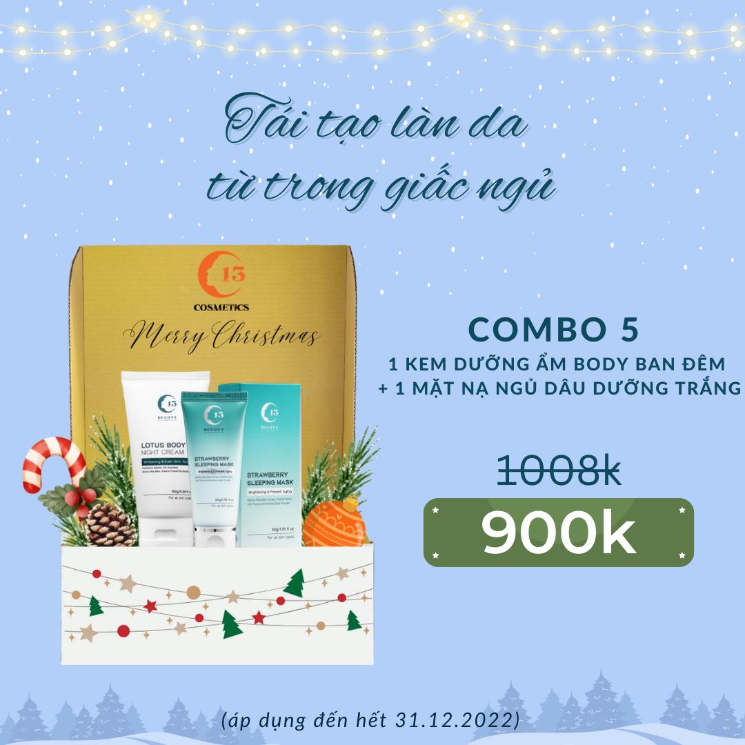 Combo Tái Tạo Da Gồm 1 Kem Dưỡng Trắng Da Body Đêm và 1 Hộp Mặt Nạ Ngủ Dâu C13 Cosmetics Thu Trang
